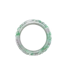 Burmese Green & Lavender Jadeite Carved Storyboard Comfort Fit Bangle