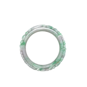 Burmese Green & Lavender Jadeite Carved Storyboard Comfort Fit Bangle