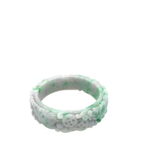 Burmese Green & Lavender Jadeite Carved Storyboard Comfort Fit Bangle