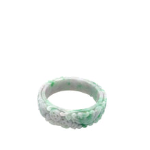 Burmese Green & Lavender Jadeite Carved Storyboard Comfort Fit Bangle