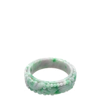 Burmese Green & Lavender Jadeite Carved Storyboard Comfort Fit Bangle