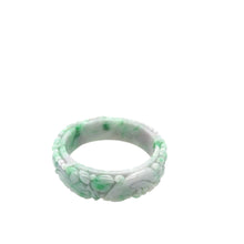 Burmese Green & Lavender Jadeite Carved Storyboard Comfort Fit Bangle
