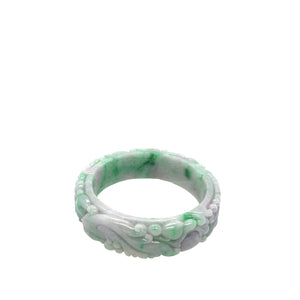 Burmese Green & Lavender Jadeite Carved Storyboard Comfort Fit Bangle