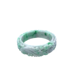 Burmese Green & Lavender Jadeite Carved Storyboard Comfort Fit Bangle