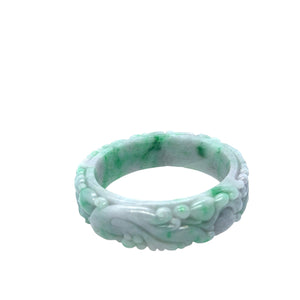 Burmese Green & Lavender Jadeite Carved Storyboard Comfort Fit Bangle