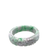 Burmese Green & Lavender Jadeite Carved Storyboard Comfort Fit Bangle