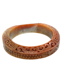 Burmese Red Jadeite Carved Phoenix, Gold Coins & Double Happiness Asymmetrical Comfort Fit Bangle