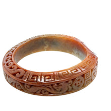Burmese Red Jadeite Carved Phoenix, Gold Coins & Double Happiness Asymmetrical Comfort Fit Bangle