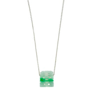 14kt WG Tiffany Link Chain, Burmese Apple Green Jadeite Double Happiness Necklace