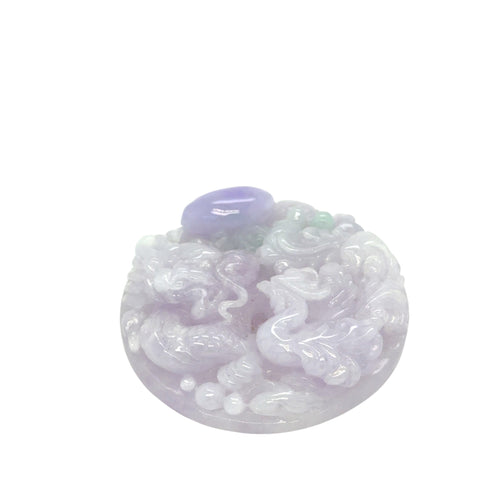 Burmese Lavender Jadeite Dragon Phoenix, Yin & Yang, Male & Female Carving