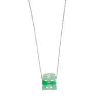 14kt WG Tiffany Link Chain, Burmese Apple Green Jadeite Double Happiness Necklace