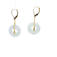 14kt YG Leaver Backs, 18Kt YG Diamond Eye Paired w/Burmese Icy Blue Jadeite Ancient Coin Earrings