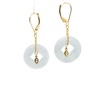 14kt YG Leaver Backs, 18Kt YG Diamond Eye Paired w/Burmese Icy Blue Jadeite Ancient Coin Earrings