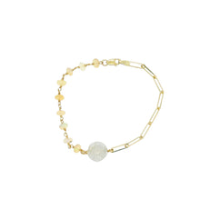 14kt YG Paper Clip Chain, Burmese Jadeite Plum Blossom & Fire Opal Bracelet