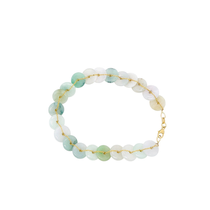 14kt YG Burmese Icy Pastel Jadeite Mini Coin Bracelet