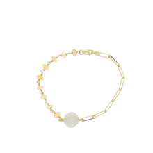 14kt YG Paper Clip Chain, Burmese Jadeite Plum Blossom & Fire Opal Bracelet