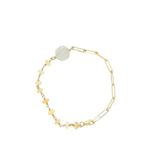 14kt YG Paper Clip Chain, Burmese Jadeite Plum Blossom & Fire Opal Bracelet