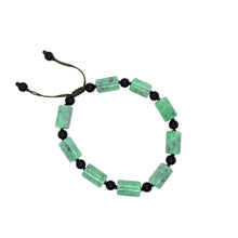 Burmese Green & Black Jadeite Men's Silk Bracelet