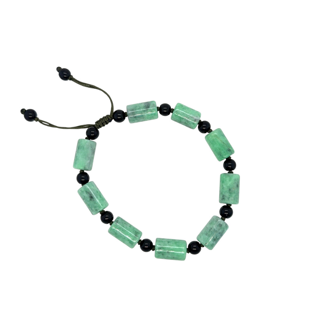 Burmese Green & Black Jadeite Men's Silk Bracelet