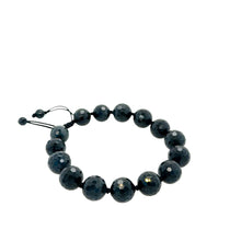 Burmese Faceted 12mm Black Jadeite Men's Silk Bracelet