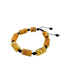 Burmese Orange & Black Jadeite Carved Spirit Drum Men's Silk Bracelet