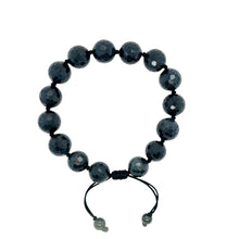 Burmese Faceted 12mm Black Jadeite Men's Silk Bracelet