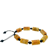 Burmese Orange & Black Jadeite Carved Spirit Drum Men's Silk Bracelet