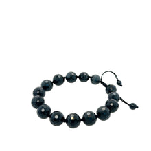Burmese Faceted 12mm Black Jadeite Men's Silk Bracelet