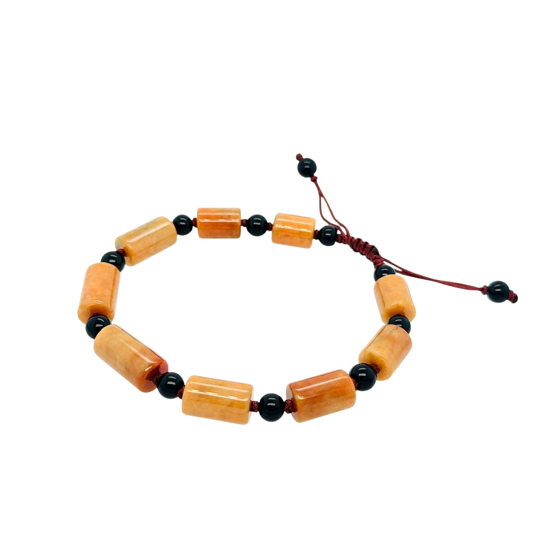 Burmese Red & Black Jadeite Men's Silk Bracelet