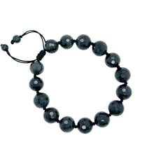 Burmese Faceted 12mm Black Jadeite Men's Silk Bracelet