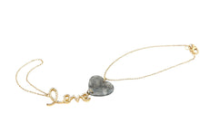 14kt YG Diamond LOVE & Burmese Icy Gray Jadeite Heart Hand Wristlet