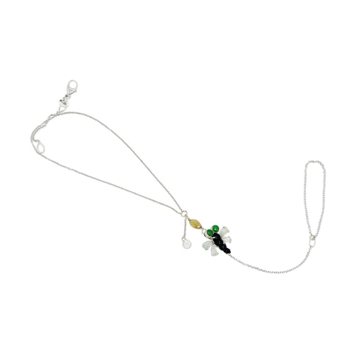 14kt WG, Burmese Tri-Color Jadeite Dragonfly Paired w/Yellow Diamond Briolette & Diamond Drop Hand Wristlet