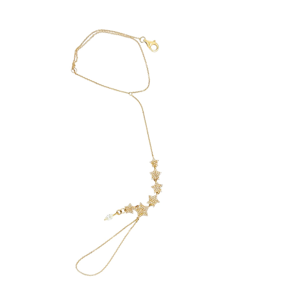 14kt YG Diamond Stars & Diamond Evil Eye Hand Wristlet