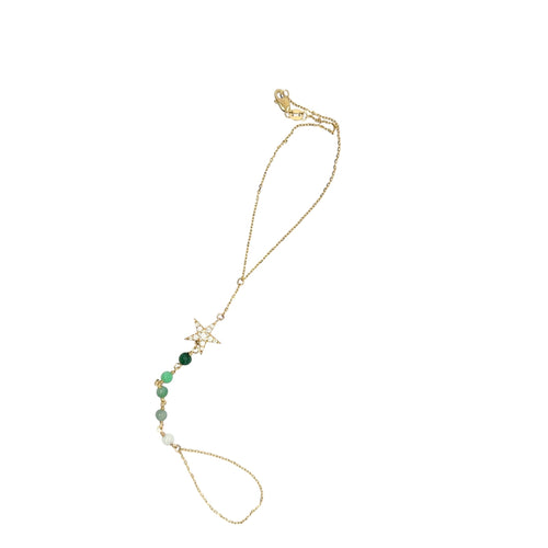 14kt YG Burmese Jadeite Chakra Diamond Star Hand Wristlet