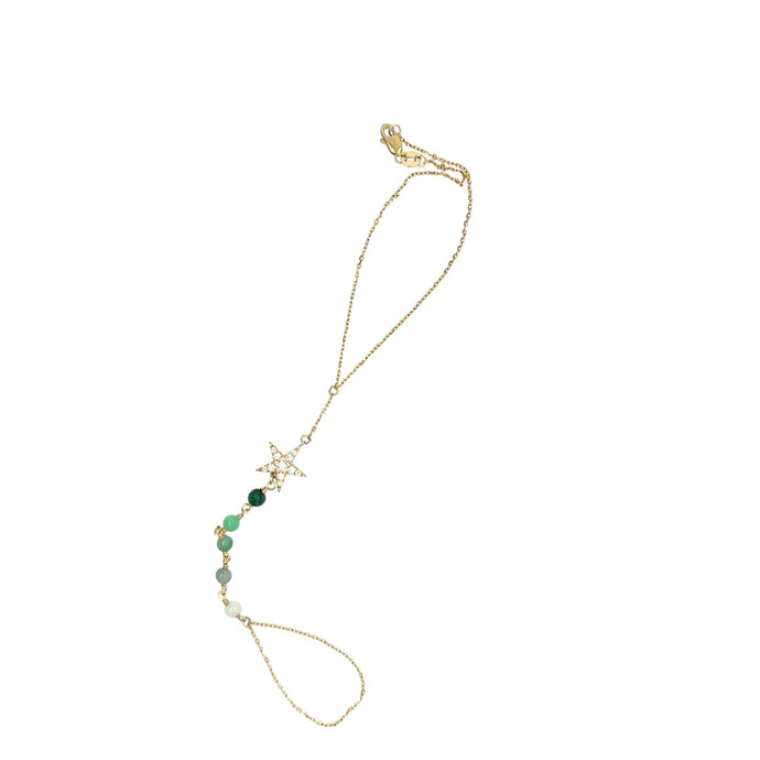 14kt YG Burmese Jadeite Chakra Diamond Star Hand Wristlet