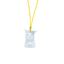 Burmese Jadeite Pikachu w/14kt YG Bead Silk Adjustable Necklace
