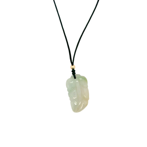 Burmese Icy Tri-Color Jadeite Feather w/14kt YG Bead Silk Adjustable Necklace