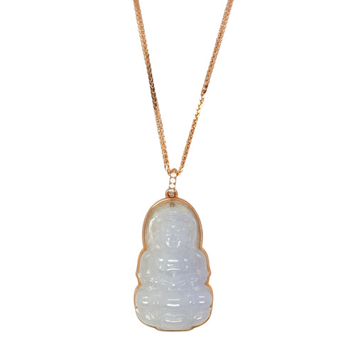 18kt RG Diamond Bail w/Burmese Icy Lavender Jadeite Kuan Yin Pendant