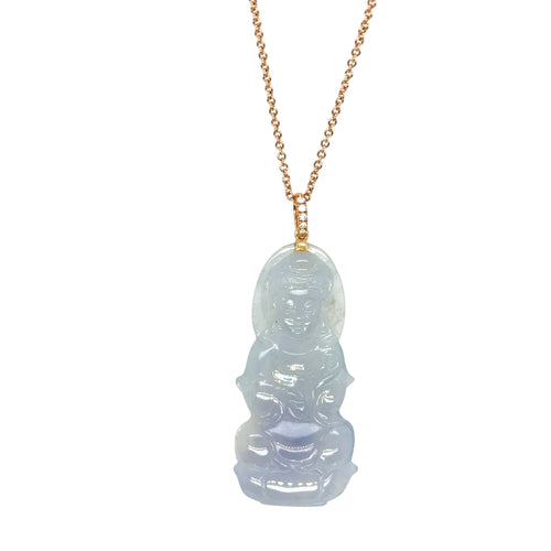 18kt YG Diamond Bail w/Burmese Icy Blue Jadeite Kuan Yin Pendant