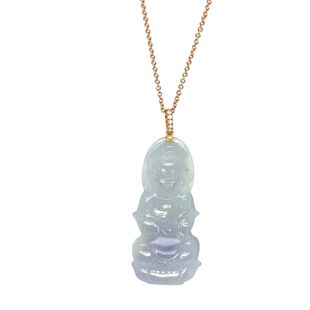 18kt YG Diamond Bail w/Burmese Icy Blue Jadeite Kuan Yin Pendant