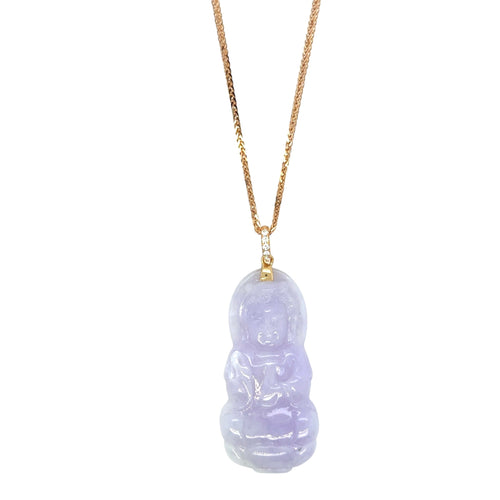 18kt RG Diamond Bail w/Burmese Lavender Jadeite Kuan Yin Pendant