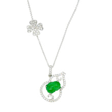 18kt WG, 1ct White Diamond Gourd w/Burmese Imperial Green Jadeite Rabbit Pendant