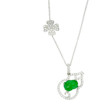 18kt WG, 1ct White Diamond Gourd w/Burmese Imperial Green Jadeite Rabbit Pendant