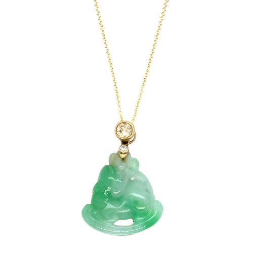 18kt YG, 1ct Yellow Diamond w/Burmese Apple Green Jadeite Pei Yao Pendant