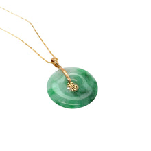 18kt YG Burmese Apple Green Jadeite Traditional Good Fortune Pendant