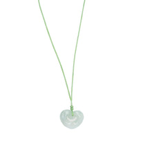 Burmese Jadeite Open Heart & Treasure Vase Silk Adjustable Necklace