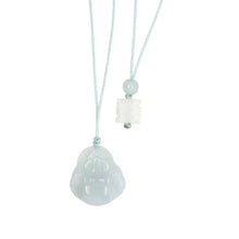 Burmese Jadeite Small Money Happy Buddha Paired w/Buddha Heart Silk Adjustable Necklace