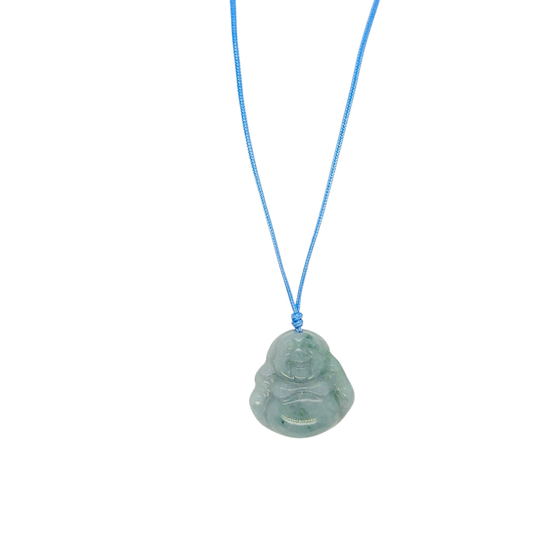Burmese Jadeite Small Money Happy Buddha Paired w/Buddha Heart Silk Adjustable Necklace