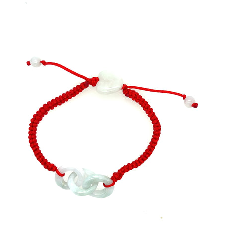 Burmese Jadeite Interlocking & Heart Ladies Silk Bracelet