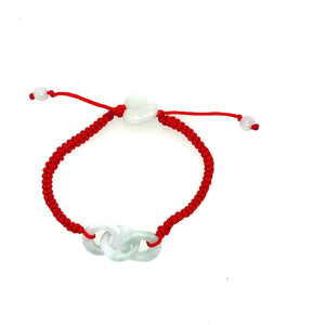 Burmese Jadeite Interlocking & Heart Ladies Silk Bracelet